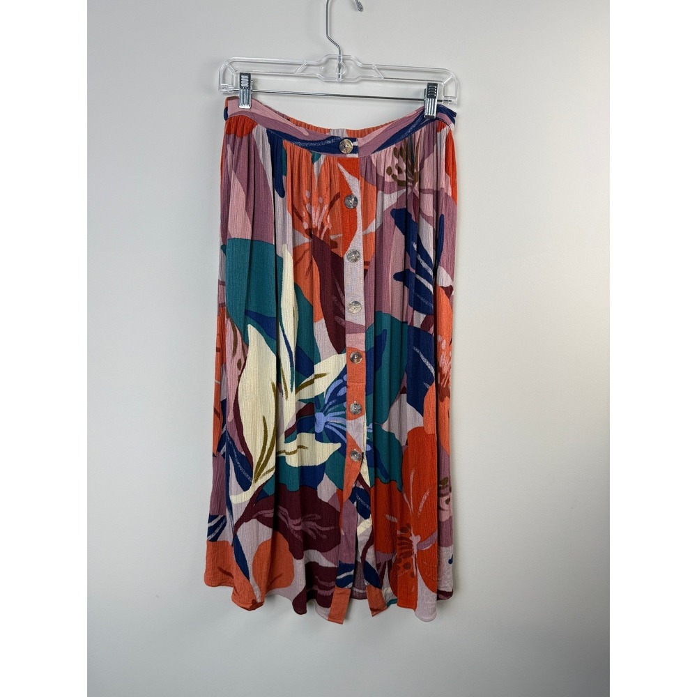 DR2 Button Front Midi Skirt Women's Size Medium Boho Multicolor Floral